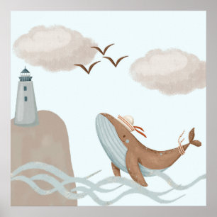 Affiche Baleine Aventures - Kids Coastal Art Imprimer