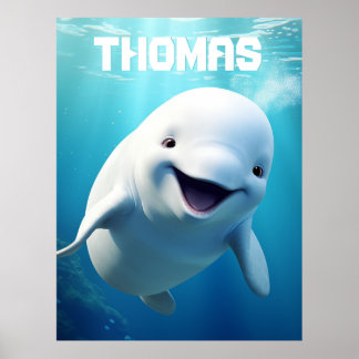 Affiche Baleine Beluga personnalisée Bleu Vert Océan Arcti