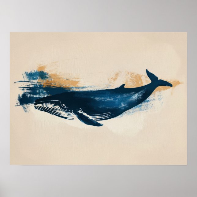 Affiche Baleine bleue dessin abstrait Petit (Devant)