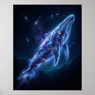 Affiche Baleine Bleue Lumineuse Art Cosmique des Profondeu
