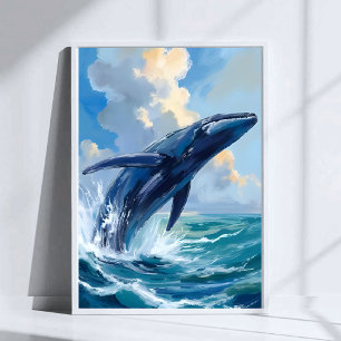 Affiche Baleine bleue Océan Animal Art aquarelle