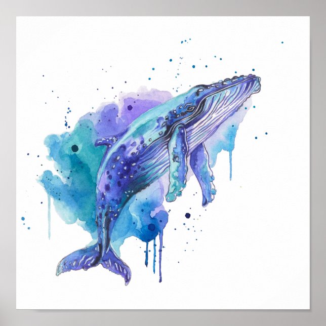 Affiche Baleine colorée Art aquarelle (Devant)