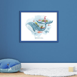 Affiche Baleine Fantastique Vie Magique Aquarelle