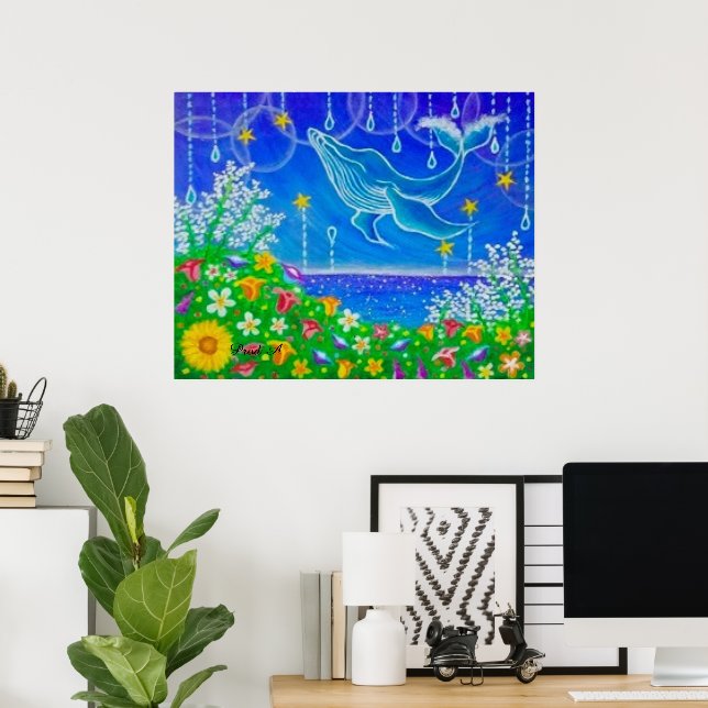 Affiche Baleine & Fleurs (Bureau à domicile)