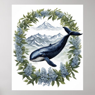 Affiche Baleine Physeter macrocephalus avec laurier de mon