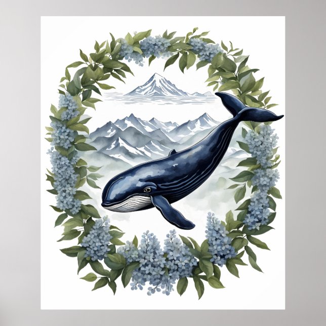 Affiche Baleine Physeter macrocephalus avec laurier de mon (Devant)