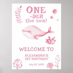 Affiche Baleine rose 1er anniversaire sous la mer