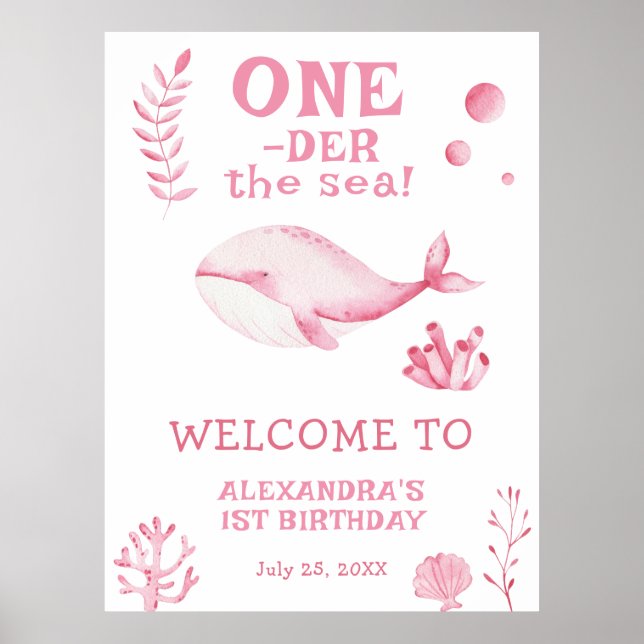 Affiche Baleine rose 1er anniversaire sous la mer (Devant)