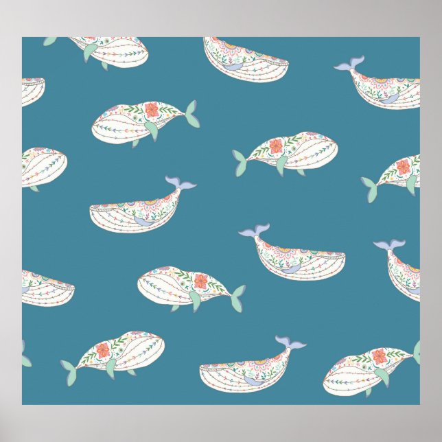 Affiche Baleine scandinave, animaux de mer motif (Devant)