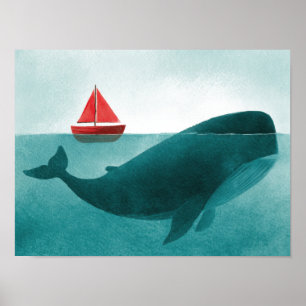 Affiche Baleine & Voilier – Art Océanique Minimaliste