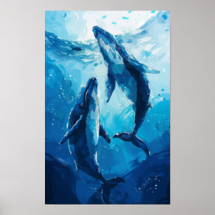 Affiche Baleines en mer - Illustration simple et créative