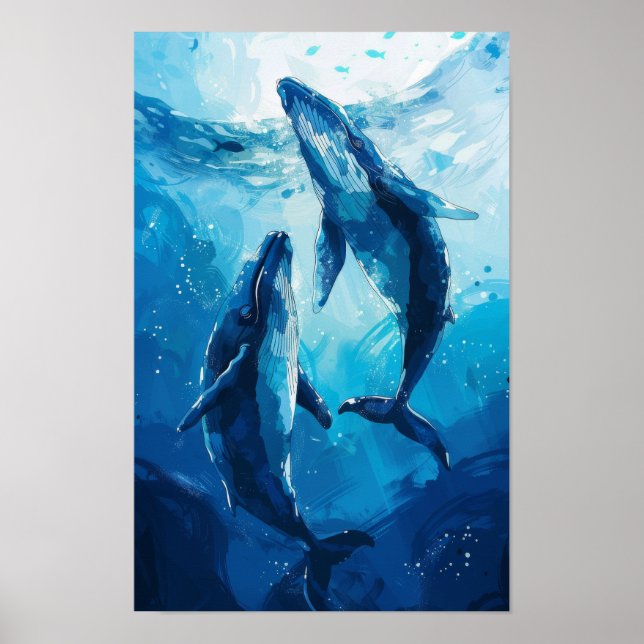 Affiche Baleines en mer - Illustration simple et créative  (Devant)