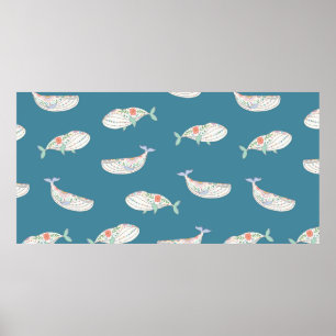 Affiche baleines folles skandinaves animaux de mer matte