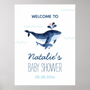 Affiche Baleines nautiques sous le Baby shower marin Bienv