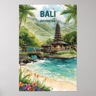 Affiche Bali Indonésie Aquarelle Voyage Tropical