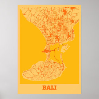 Affiche Bali - Indonésie Carte de la ville du coucher de s