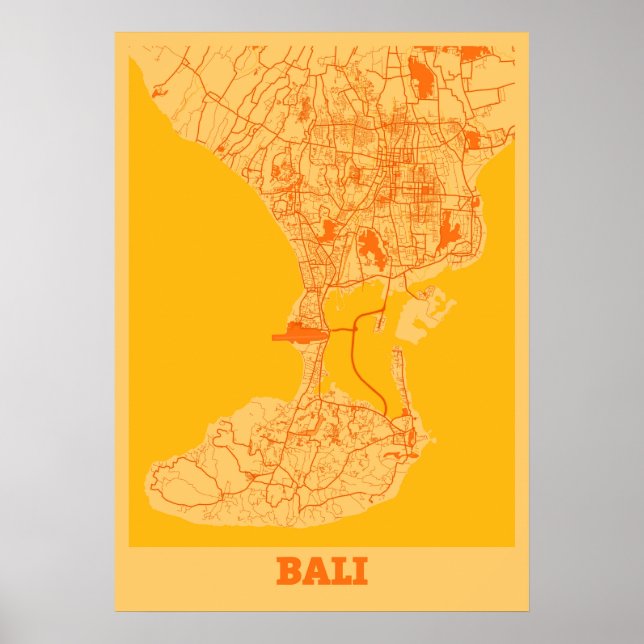 Affiche Bali - Indonésie Carte de la ville du coucher de s (Devant)