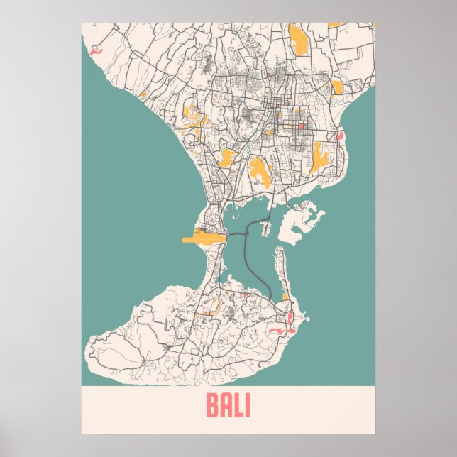 Affiche Bali - Indonésie Chalk City Map (Devant)