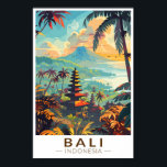 Affiche Bali Indonésie Temples Voyage Art Vintage<br><div class="desc">Conception de voyage vectorielle rétro Bali. Bali est une île du sud-est asiatique réputée pour ses plages,  ses temples et sa culture. Elle abrite également la vie marine,  des parcs safaris et des oeuvres d'art.</div>