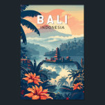 Affiche Bali Indonésie Travel Art Vintage<br><div class="desc">Conception de voyage vectorielle rétro Bali. Bali est une île du sud-est asiatique réputée pour ses plages,  ses temples et sa culture. Elle abrite également la vie marine,  des parcs safaris et des oeuvres d'art.</div>