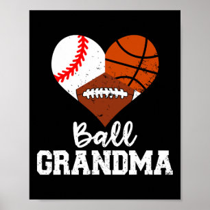 Affiche Ball Grand-mère Amusant Baseball de basket-ball Fo