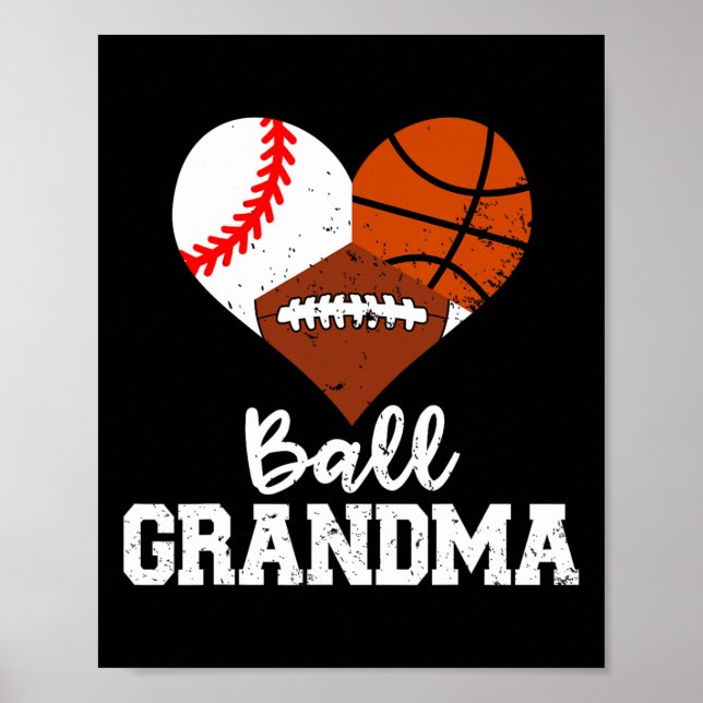 Affiche Ball Grand-mère Amusant Baseball de basket-ball Fo (Devant)