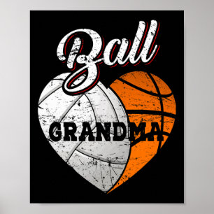 Affiche Ball Grand-mère Volleyball Basketball Coeur