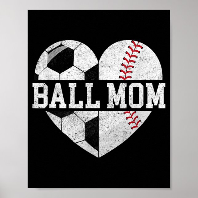 Affiche Ball Maman Coeur Amusant Baseball Soccer Maman (Devant)