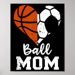 Affiche Ball Maman Coeur Amusant Football Basketball Maman