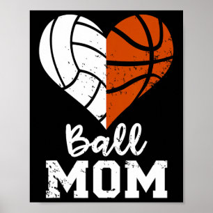 Affiche Ball Maman Coeur Amusant Volleyball Basketball Mam