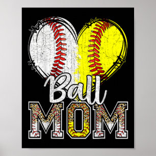 Affiche Ball Maman Heart Baseball Softball Mama Femmes Mèr