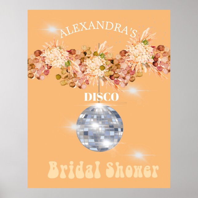 Affiche Balle de Disco Fleurie Orange Mariage (Devant)