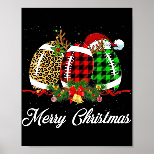 Affiche Balle de football Noël Leopard Rouge Plaid Père No (Devant)