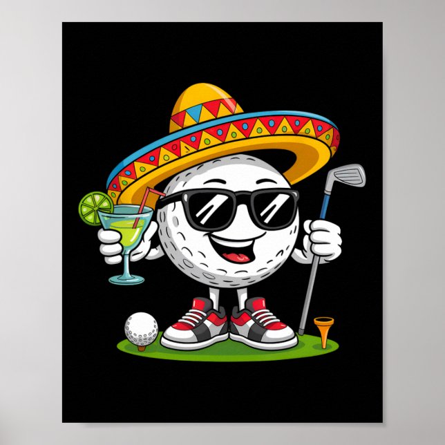 Affiche Balle de golf drôle Cinco De Mayo avec sombrero Ma (Devant)