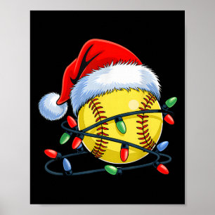 Affiche Balle de softball Santa Chapeau Xmas Drôle de Noël