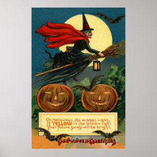 Affiche Balle de sorcière Volant Jack-o'-lantern Chat Noir