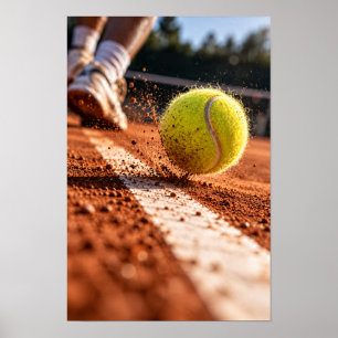 Affiche Balle de tennis sur terrain en terre battue - Art 