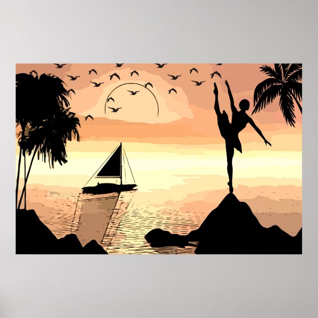 Affiche Ballerina Dancing Sunset Abstraite silhouette Art (Devant)
