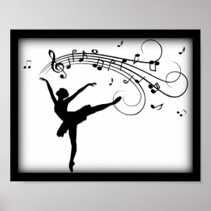 Affiche Ballerina Dancing with Music Notes