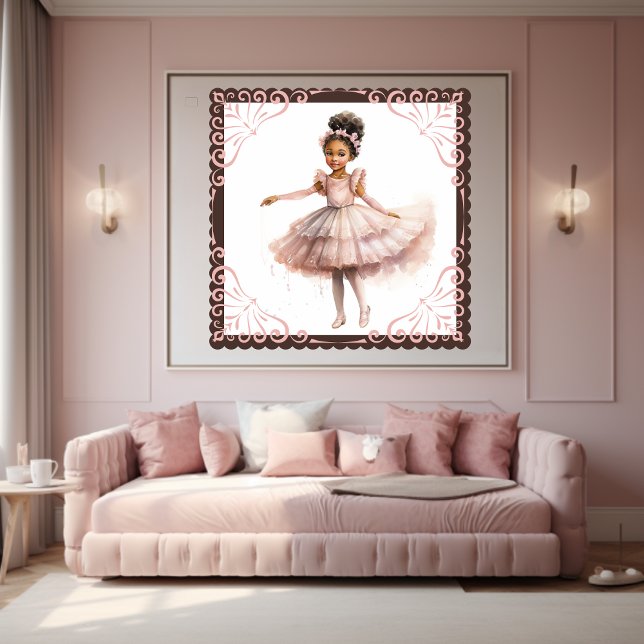 Affiche Ballerina noire, Tutu Rose, Bouton rose Floral (Créateur téléchargé)