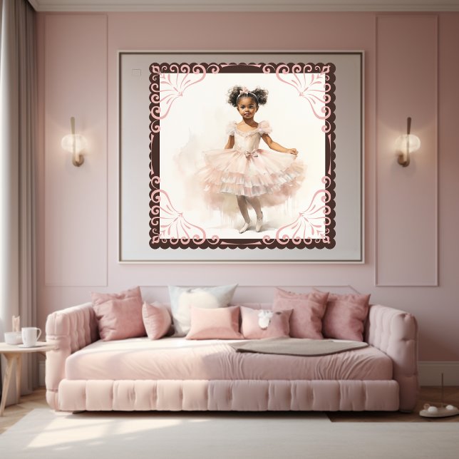 Affiche Ballerina noire, Tutu rose pâle, Ponytails, Ruban (Créateur téléchargé)