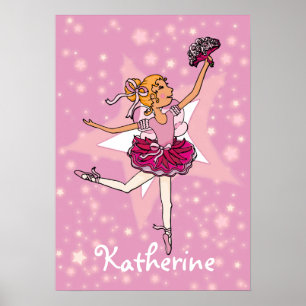 Affiche Ballerina rose blonde cheveux fille star "nom" aff