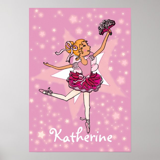 Affiche Ballerina rose blonde cheveux fille star "nom" aff (Devant)