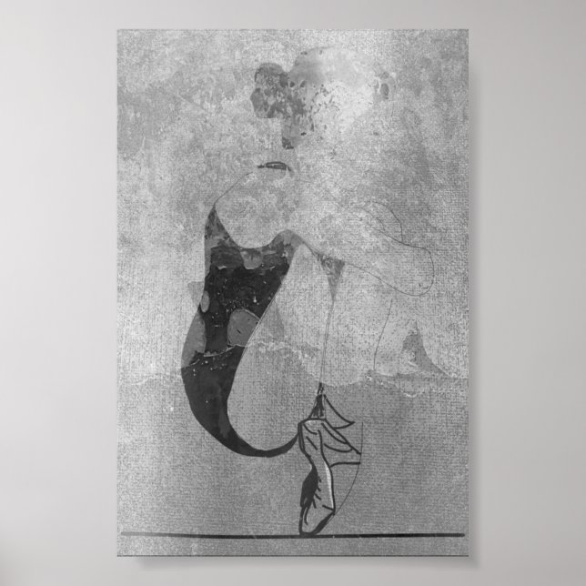 Affiche Ballerina Rouge cheveux femme corps argent gris no (Devant)