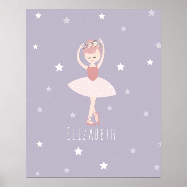 Affiche Ballerina Stars Bébé Fille pourpre Nursery (Devant)