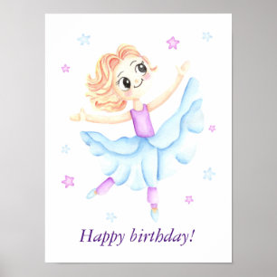 Affiche Ballerine à l'aquarelle Joyeux Anniversaire