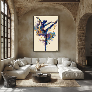 Affiche Ballerine à l'encre fluide – Danse abstraite bleue