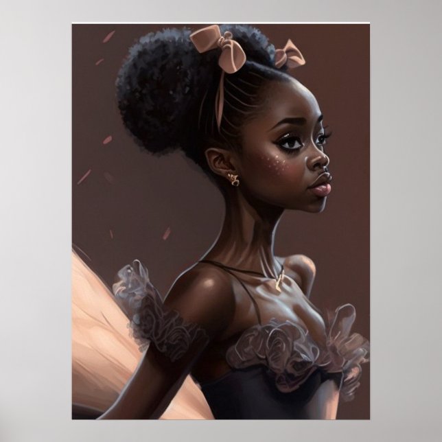 Affiche ballerine afro-américaine, fille qui aime le balle (Devant)