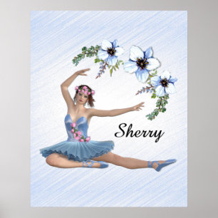 Affiche Ballerine en bleu Nom personnel 
