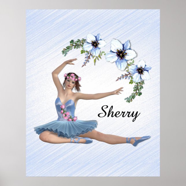 Affiche Ballerine en bleu Nom personnel  (Devant)